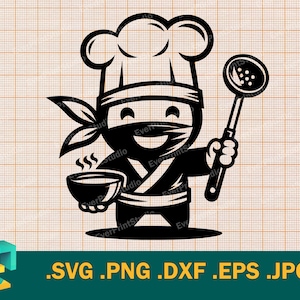 Chef-kok SVG - Cricut, silhouet | Vector grappig Ninja Chef-bestand gesneden | Happy Japanese Cook snijbestand | Cadeau voor chef-kok svg, png, eps, dxf