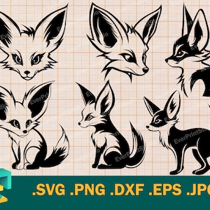 Bundle SVG renard - clipart renard fennec mignon, fichiers vectoriels renard coupés pour Cricut et Silhouette |  Ensemble de renard mignon Clip Art Logo, svg, png, eps