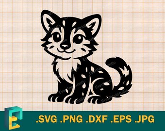 Baby wilde kat SVG - Cricut, silhouet | Schattige wilde kat vectorillustraties |  Little Wild Cat - sjabloon voor snijden svg, png, eps, dxf