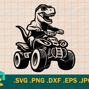 T Rex Equitação ATV svg - Cricut, Silhueta | Vector design artístico Dino Riding ATV Cut file | Vector dinossauro andando de quadriciclo svg, png, eps, dxf