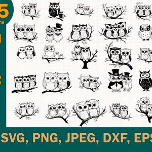 25 Owl Family Bundle - gufi svg, file di taglio gufo, design carino gufo svg, clipart gufi, file gufo svg per silhouette cricut, due gufi