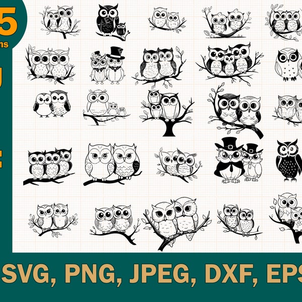 25 Owl Family Bundle - owls svg, owl cut file, cute owl svg design, owls clipart, owl svg files for silhouette cricut, two owls