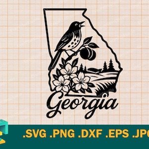 Georgien SVG - Cricut, Silhouette | Vektor-Schnittdatei des Bundesstaates Georgia, USA. Brown Thrasher Georgia, USA Download svg, png, dxf