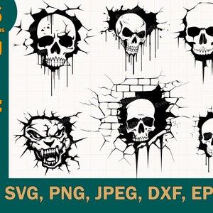 Schädel SVG Bundle für Cricut, Schädel-T-Shirt Aufkleber Dekor Schablone Aufkleber | Cricut Schneidedatei CNC Silhouette Clipart Digital Dxf Png Eps