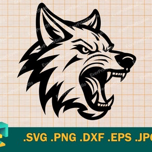 Wolf SVG - Cricut, Silhouette | Vektor Wolfskopf Schnittdatei | Wütend Wolf Maskottchen SVG Schneidedatei | Wolf Sport Team Logo, png, dxf