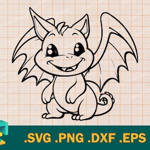 Dragon SVG - Cut file for Cricut and Silhouette | Printable Baby Dragon svg, png, dxf, eps | Dragon Template cut file Digital Clip Art Logo