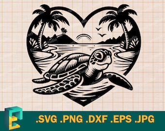 Tartaruga marinha SVG - Cricut, Silhueta | Design para impressão vetorial Tartaruga marinha fofa em modelo de corte de praia tropical para download svg, png, eps, dxf