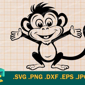 Cute Monkey SVG - Cricut and Silhouette | Vector Monkey Cut File for Cricut,  Happy Monkey Clipart Cuttable SVG Fiile, png, eps, dxf