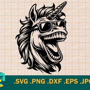 Bad Unicorn SVG - Cricut e Silhouette / Vector Urban Unicorn svg File di taglio. Modello di unicorno con occhiali da sole per il taglio di svg, png, eps, dxf