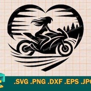 Ragazza motociclista SVG - Cricut, Silhouette / Vettore Donna motociclista svg File di taglio / Carina motociclista / maglietta da motociclista svg, dxf, jpg, png eps