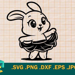 Lapin fille SVG - Cricut, Silhouette | Vector Cute Rabbit Girl SVG Couper le fichier | Téléchargez Happy Dancing Bunny Girl svg, png, eps, dxf