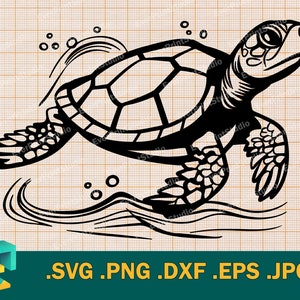 Niedliche Schildkröte in Wellen SVG, Meeresschildkröte Design für Cricut, Silhouette Clipart, Schildkröte Logo Druckbare Download Vektordatei, svg, png, dxf, eps