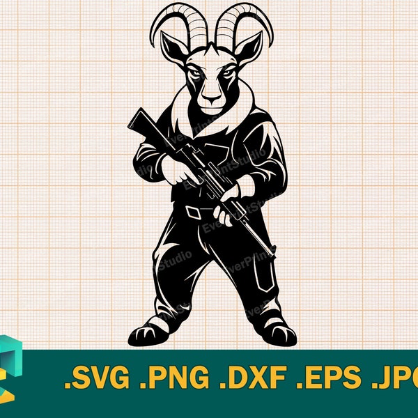 Patriotic Goat Svg, Military Goat Png | Goat with a gun | Hunting Goat svg, Wild Goat cut file for Cricut, Svg, Png, Dxf