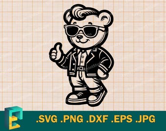 Cool Teddy Bear SVG - Cricut i sylwetka | Wektorowy plik do cięcia Urban Teddy Bear do pobrania Szablon dla maszyny tnącej svg, png, eps, dxf