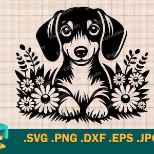 Schattige teckel SVG - Cricut, silhouet | Vector teckel puppy SVG gesneden bestand download afdrukbare sjabloon svg, png, eps, dxf