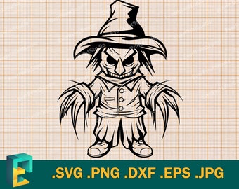 Scarecrow SVG - Cricut, Silhouette | Vector Cute Spooky Scarecrow SVG Cut File | Download  Scarecrow Cutting Template svg, png, svg, dxf