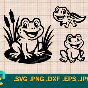 Grenouille SVG - Cricut, Silhouette | Fichier vectoriel de coupe de têtard | Modèle SVG grenouille et têtard mignon pour découper Télécharger svg, png, eps, dxf