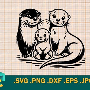 Família Lontra SVG - Cricut e Silhouette | Modelo de Lontras Vetoriais para Corte, Mamãe Lontra, Arquivo de Corte de Lontras Fofas Download svg, png, eps, dxf