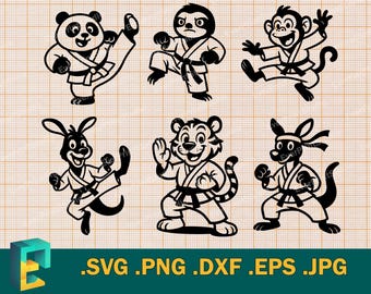 Karate SVG - Cricut, Silhouette | Vector Martial Art Class Cut File, Karate Kids Bundle Download Karate Animals Template svg, png, eps, dxf