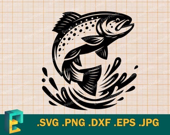 Salmão SVG - Cricut, Silhueta | Arquivo de corte SVG de peixe salmão vetorial | Truta, Sockeye, Salmão do Atlântico, Salmão Rosa, svg, eps, dxf, png