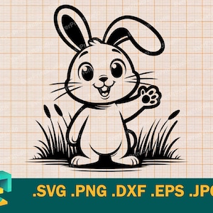 Lapin SVG - Cricut, Silhouette | Téléchargement de fichier de coupe vecteur mignon lapin heureux, mignon bébé lapin coupe fichier svg, png, eps, dxf