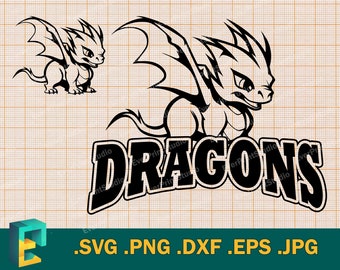 Draken SVG - Cricut, silhouetgesneden bestand | Little Dragons kinderteamshirt spirit, Cute Dragons Team | Schoolmascotte, voetbal, download