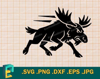Moose SVG - Cricut, Silhouette Cut File | Vector Running Moose | Downloadable Moose for DIY Shirts, Template for Cutting svg, png, eps, dxf