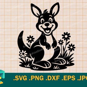 Känguru SVG - Cricut, Silhouette | Vektor-niedliche Baby-Känguru-Schnitt-Datei | Download Druckbare Happy Kangaroo Schneidedatei svg, png, eps, dxf