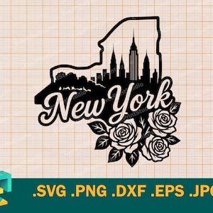 New York SVG - Cricut, Silhouette / Vettore Stato di New York USA File di taglio / New York City Scarica modello per il taglio svg, png, eps, dxf
