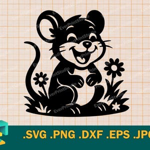 Cute Mouse SVG - Cricut, Silhouette | Happy Mouse Cut File for Cricut and Silhouette | Download Mouse Logo Cutting Template, svg, png, eps