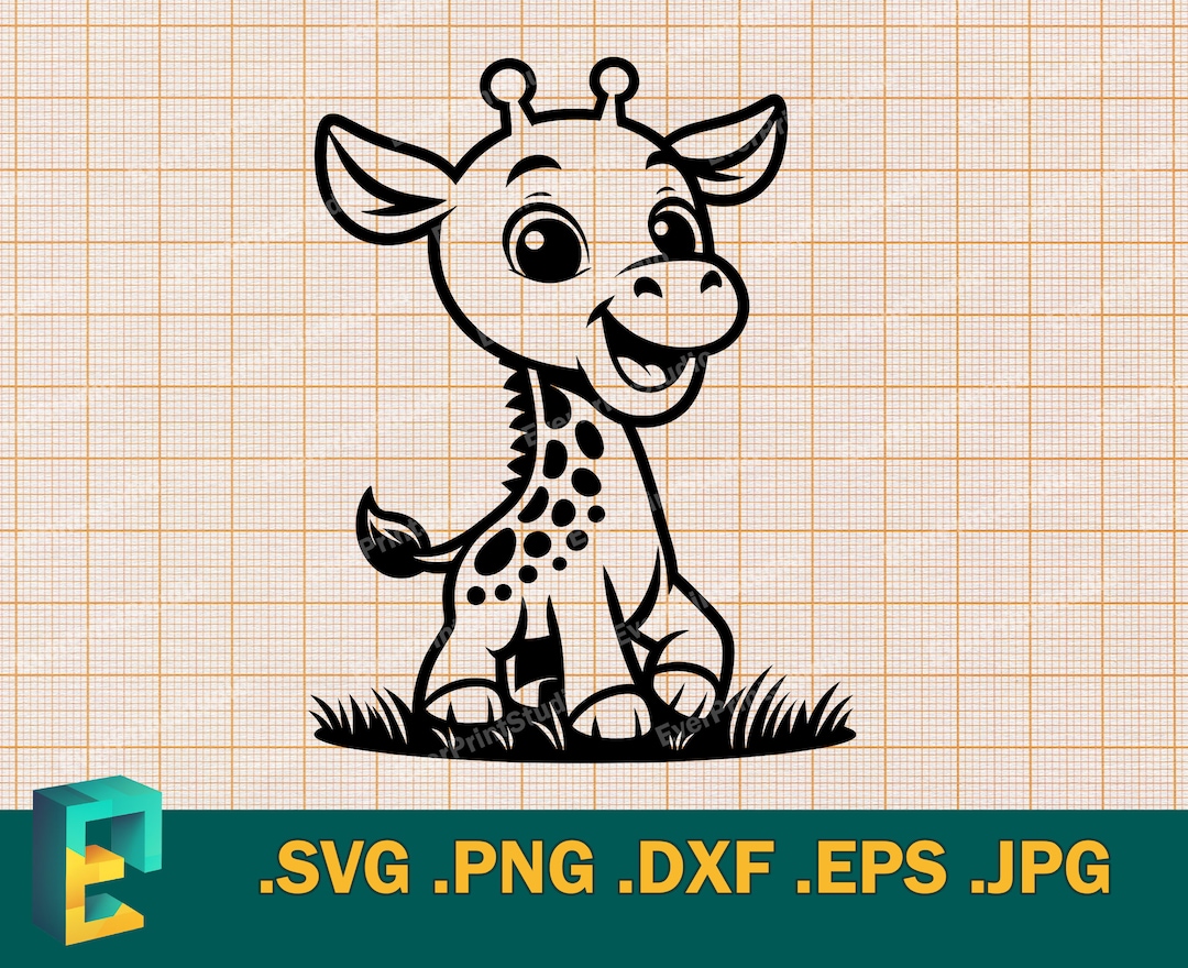 Cute Baby Giraffe SVG - Cricut, Silhouette | Vector Happy Giraffe SVG ...