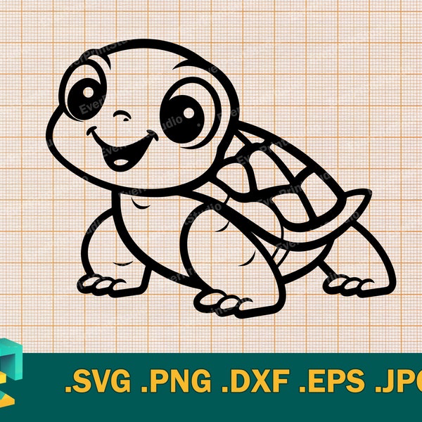 Bébé tortue SVG - Cricut, Silhouette | Fichier de coupe de tortue mignonne de vecteur | Télécharger heureux bébé tortue Clipart tortue svg, Digital Clip Art Logo