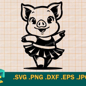 Cerdo bailarín SVG - Cricut, silueta / vector Cerdo lindo bailando, cerdo feliz bailarina, archivo de corte de cerdo de ballet, cerdito bailarín svg, png, eps, dxf