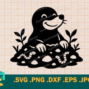 Mole SVG - Cricut, Silhouette | Happy Mole Cutting File Template | Download Garden Mole Mouse Digital Clip Art Logo, svg, png, eps