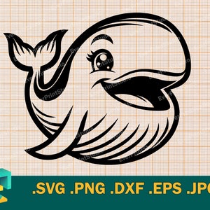 Süßer Wal SVG - Cricut, Silhouette | Vektor künstlerische glückliche Wal-Schnitt-Datei | Download Druckbare Baby Wal Schneidedatei svg, png, eps, dxf
