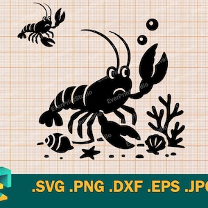 Lobster SVG - Cricut, Silhouette | Vector Cute Happy Lobster Cut File Vector | Baby Lobster Template for Cutting Download svg, png, eps, dxf