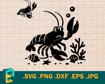 Lobster SVG - Cricut, Silhouette | Vector Cute Happy Lobster Cut File Vector | Baby Lobster Template for Cutting Download svg, png, eps, dxf