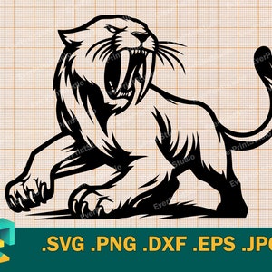 SVG de chat à dents de sabre - Cricut, Silhouette | Fichier vectoriel SVG tigre à dents de sabre | Téléchargez Angry Tiger SVG Smilodon png, eps, dxf