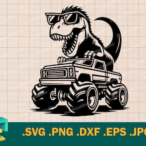T-Rex Reit Monstertruck svg - Cricut, Silhouette | Dinosaurier LKW | Tyrannosaurus Rex svg Silhouette Sublimationsschnittdatei png, svg
