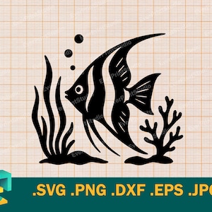 Angelfish SVG - Cricut, Silhouette | Vector Angelfish SVG Cut File | Cute Happy Angelfish - Download Template for Cutting svg, png, eps, dxf