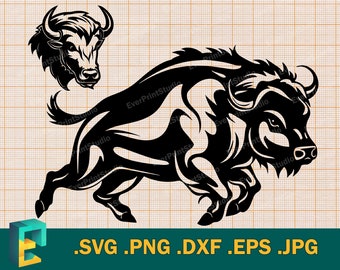 Buffalo SVG - Cricut & Silhouette / Vector ejecutando Buffalo Silhouette Cut File para Cricut / Imprimible Buffalo Descargar svg, png, eps, dxf