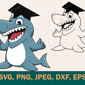 Shark in Graduation Cap Layered SVG  |  Shark Graduate SVG | Student Shark png | Cute Shark Cricut Cut File  in .svg, .png, .dxf, and .eps