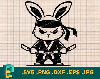 Bunny Ninja-svg - Cricut, silhouet | Vector Martial Bunny Cut-bestand | Download schattige ninja konijn-clipart | Baby-ninja-svg, png, eps