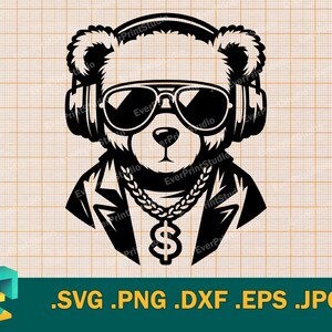 Rapper Teddy Bear SVG - Cricut, Silhouette | Cool Teddy Bear Cut File | Download Cute Stylish Teddy Bear Template for Cutting svg, png, eps