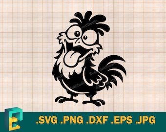 Cute Crazy Chicken SVG - Cricut, grappige haan silhouet, Silly Chicken Vector, afdrukbaar, gesneden bestand in dxf eps png svg