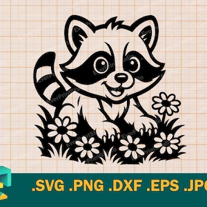 Baby Raccoon SVG - Cricut, Silhouette | Vector Happy Raccoon Cut File | Download Raccoon SVG,   Template Cute Raccoon svg, png, eps, dxf