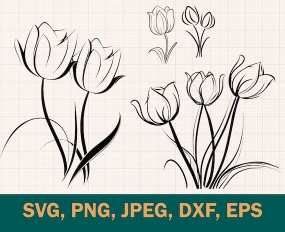 Tulip Flower Line Art SVG, Tulip Art Clipart | Tulips Tattoo .eps, .dxf, .svg .png