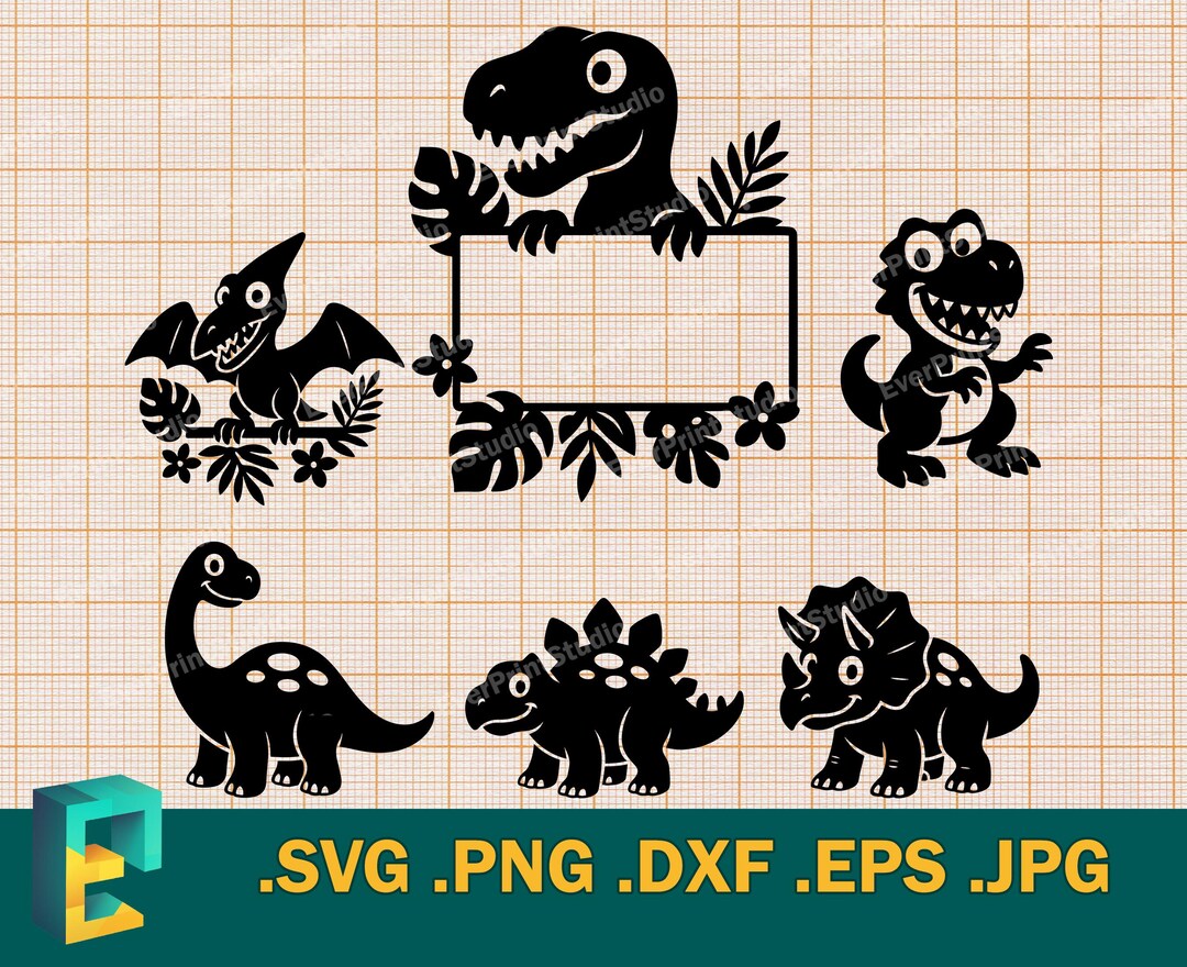 Baby Dinosaur Bundle SVG Cricut, Silhouette. Vector Birthday Party ...