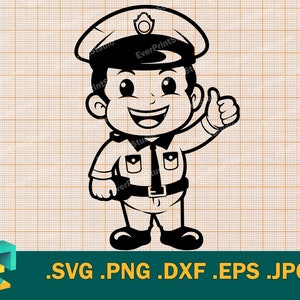 Police Officer SVG - Cricut, Silhouette | Vector Cute Happy Baby Police Officer Cut File | Download Happy Policeman svg Clip Art, png, eps