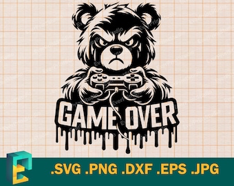 Teddy Bear Gamer SVG - Cricut & Silhouette | Gaming SVG Cut File | Video Games Print, Funny Sayings Quotes for Gamers svg, png, eps, dxf